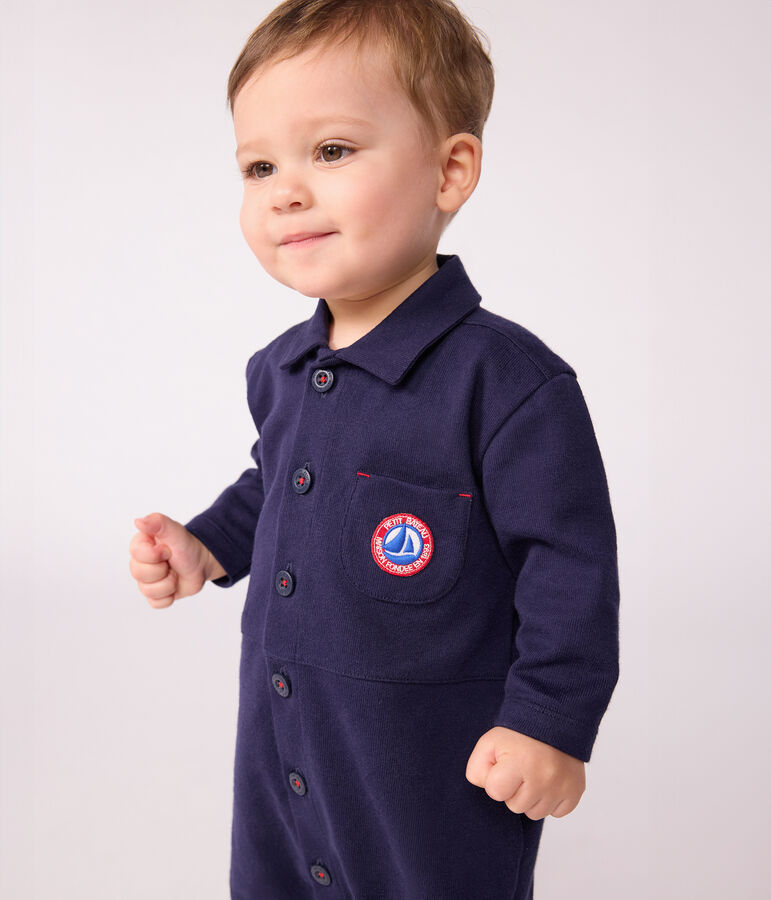 Langer Baby-Overall aus einfarbiger Baumwolle im Tankwart-Stil blau