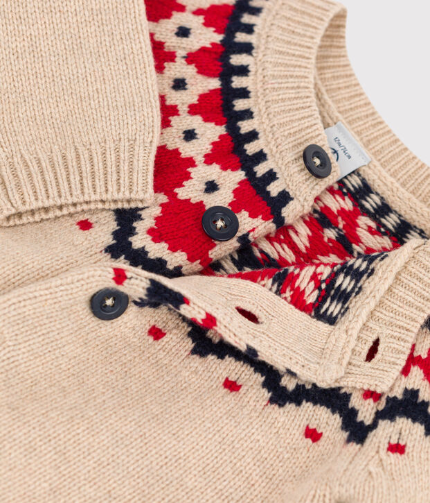 Baby-Cardigan aus Woll-/Baumwollstrick beige/vielfarbig