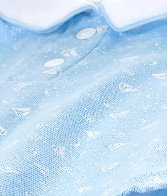 Baby-Jungen-Wickelhemd-Einteiler im Materialmix blau TOUDOU/weiss ECUME