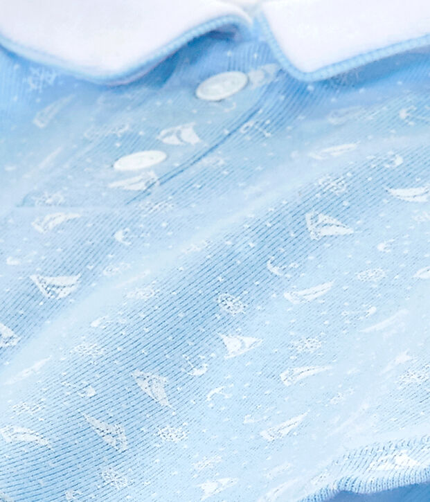 Baby-Jungen-Wickelhemd-Einteiler im Materialmix blau/weiss