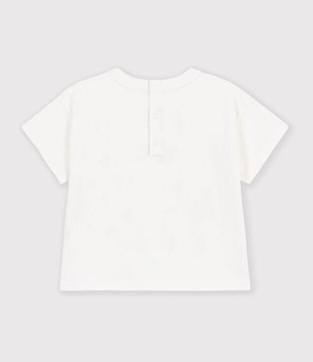 Kurz&auml;rmeliges Baby-T-Shirt aus einfarbiger Baumwolle mit Motiv weiss