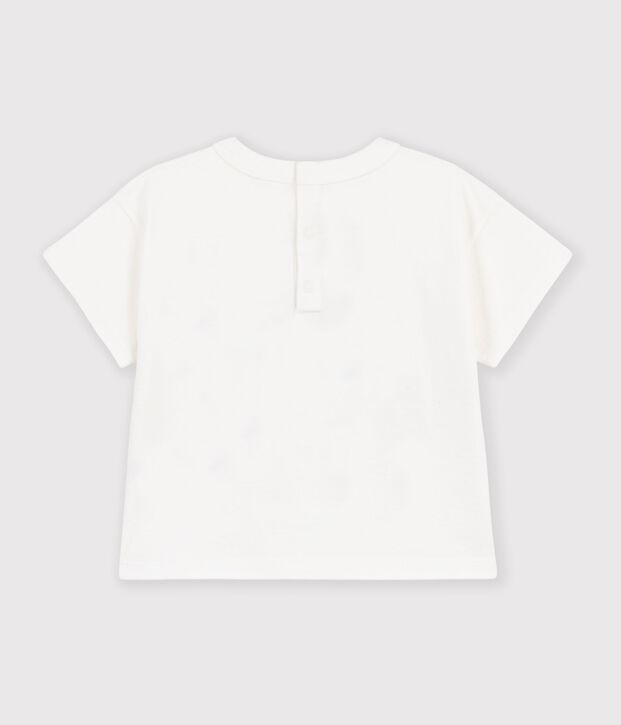 Kurz&auml;rmeliges Baby-T-Shirt aus einfarbiger Baumwolle mit Motiv weiss
