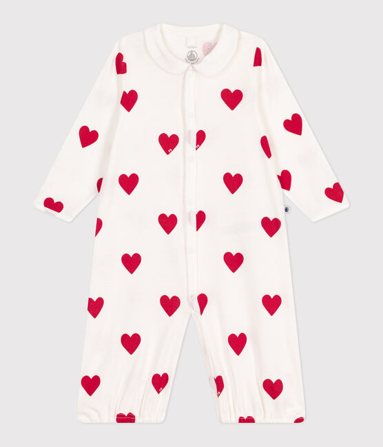 Baby-Kombi-Overall aus Baumwolle mit roten Herzen weiss MARSHMALLOW/rot TERKUIT