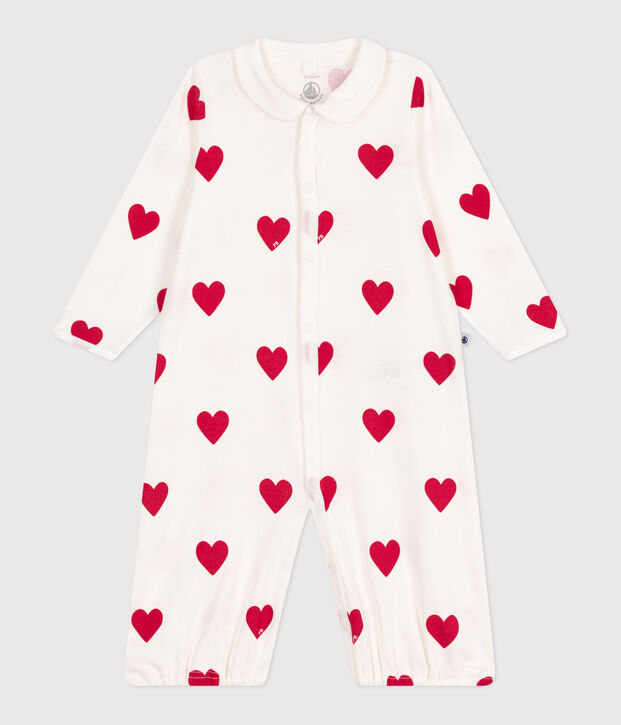 Baby-Kombi-Overall aus Baumwolle mit roten Herzen weiss/rot