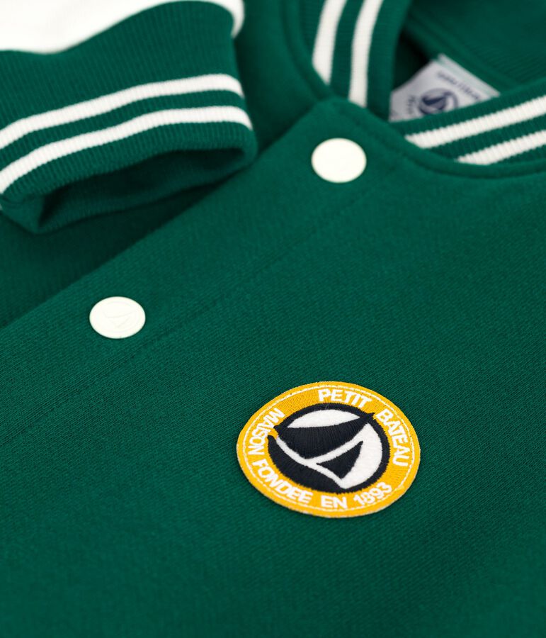 Kinder College-Jacke aus einfarbiger Baumwolle gr&uuml;n/naturfarben