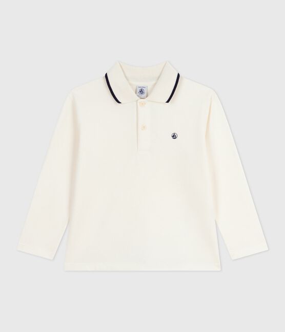 Langärmeliges Kinder-Poloshirt aus bedruckter Baumwolle naturfarben MILK