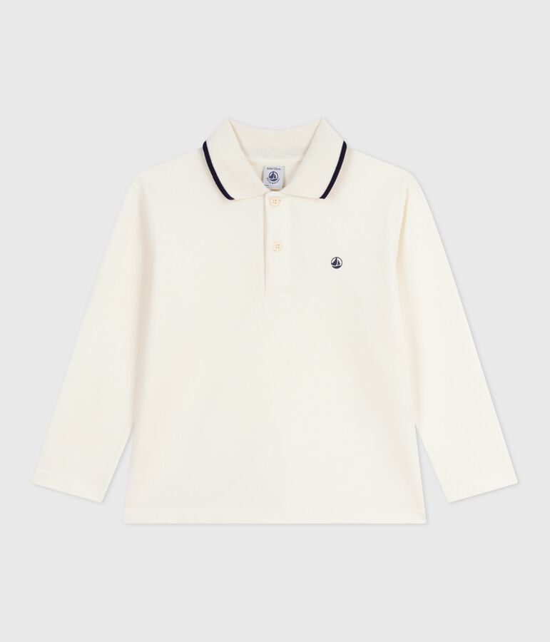 Lang&auml;rmeliges Kinder-Poloshirt aus bedruckter Baumwolle naturfarben