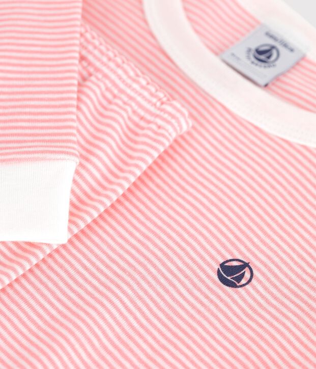 Eng anliegender Kinder-Pyjama aus Baumwolle mit Streifen rosa/weiss