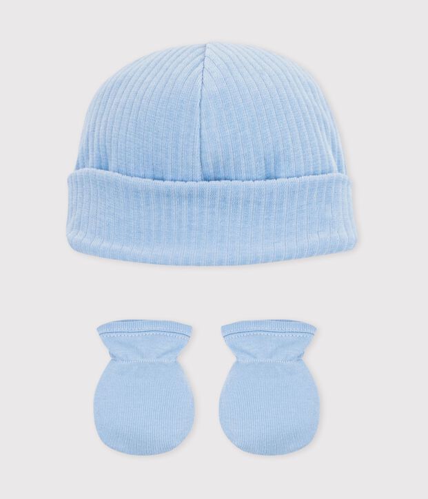 Baby-Set mit M&uuml;tzchen und F&auml;ustlingen aus Baumwolle vielfarbig