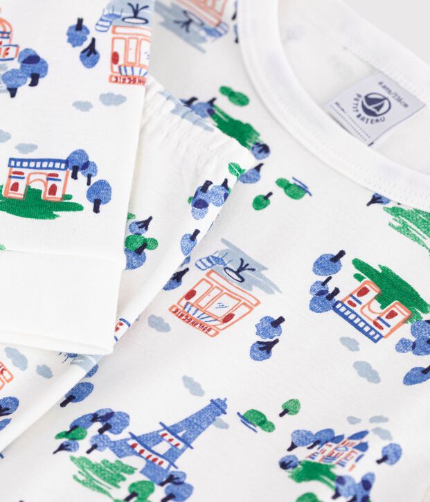 Eng anliegender Kinder-Pyjama aus gemusterter Baumwolle vielfarbig/blau/vielfarbig