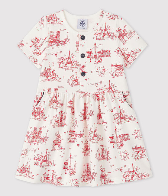 Kurzärmeliges Baby-Kleid aus Molton für Mädchen weiss MARSHMALLOW/rot TERKUIT