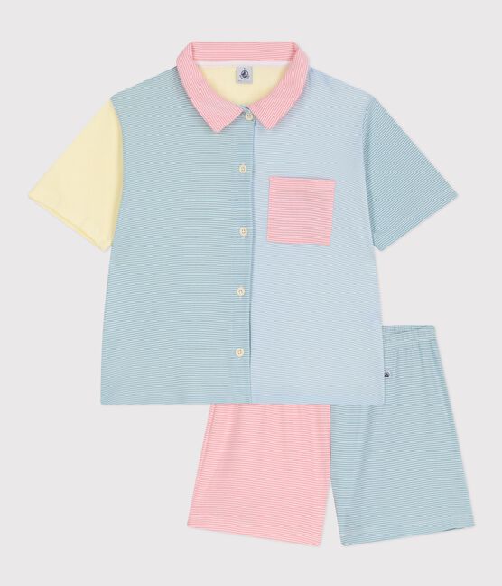 Gestreifte Damen-Pyjamashorts aus Baumwolle mit Knopfleiste weiss MARSHMALLOW/weiss MULTICO