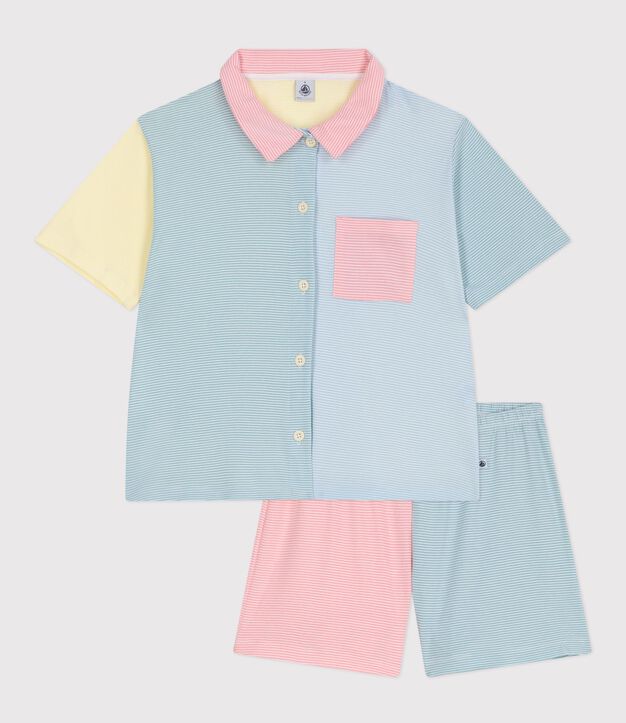 Gestreifte Damen-Pyjamashorts aus Baumwolle mit Knopfleiste weiss/vielfarbig
