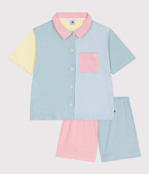 Gestreifte Damen-Pyjamashorts aus Baumwolle mit Knopfleiste weiss/vielfarbig