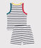 Kinder-Kurzpyjama aus Baumwolle mit gestreiftem Tanktop weiss MARSHMALLOW/blau SMOKING