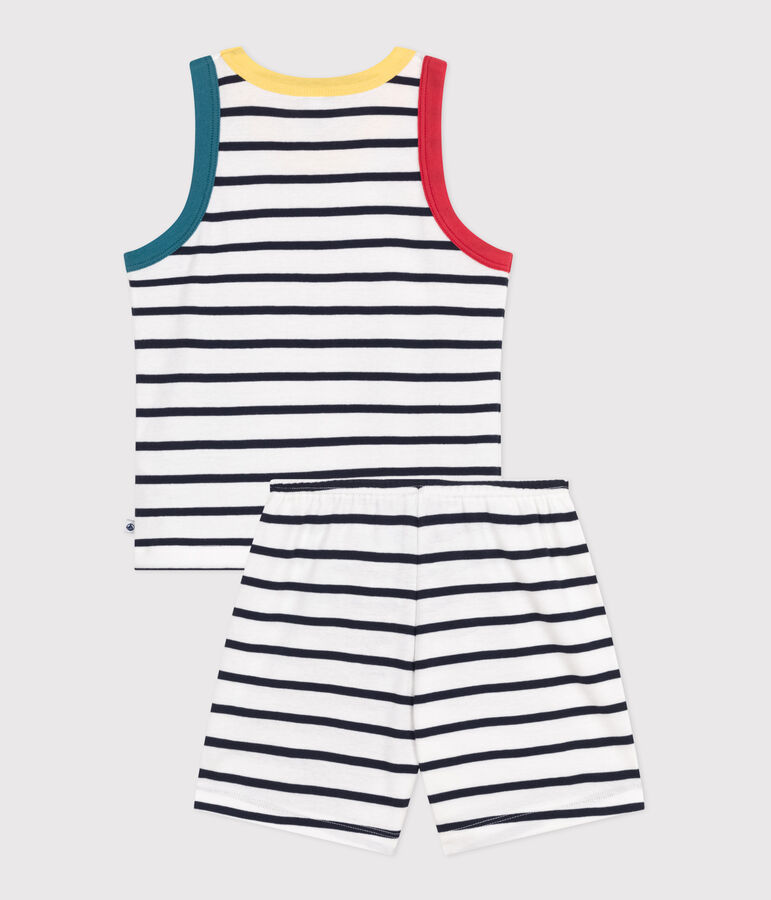 Kinder-Kurzpyjama aus Baumwolle mit gestreiftem Tanktop weiss/blau