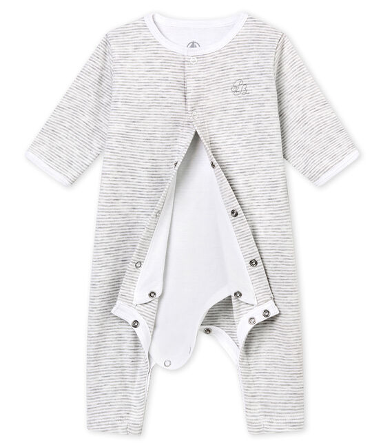Unisex Baby Strampler mit integriertem Body grau BELUGA/weiss ECUME