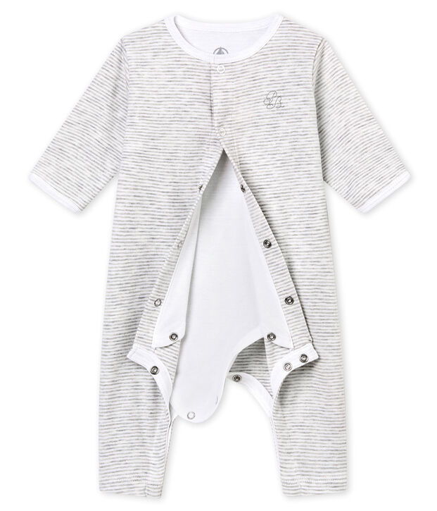 Unisex Baby Strampler mit integriertem Body grau/weiss