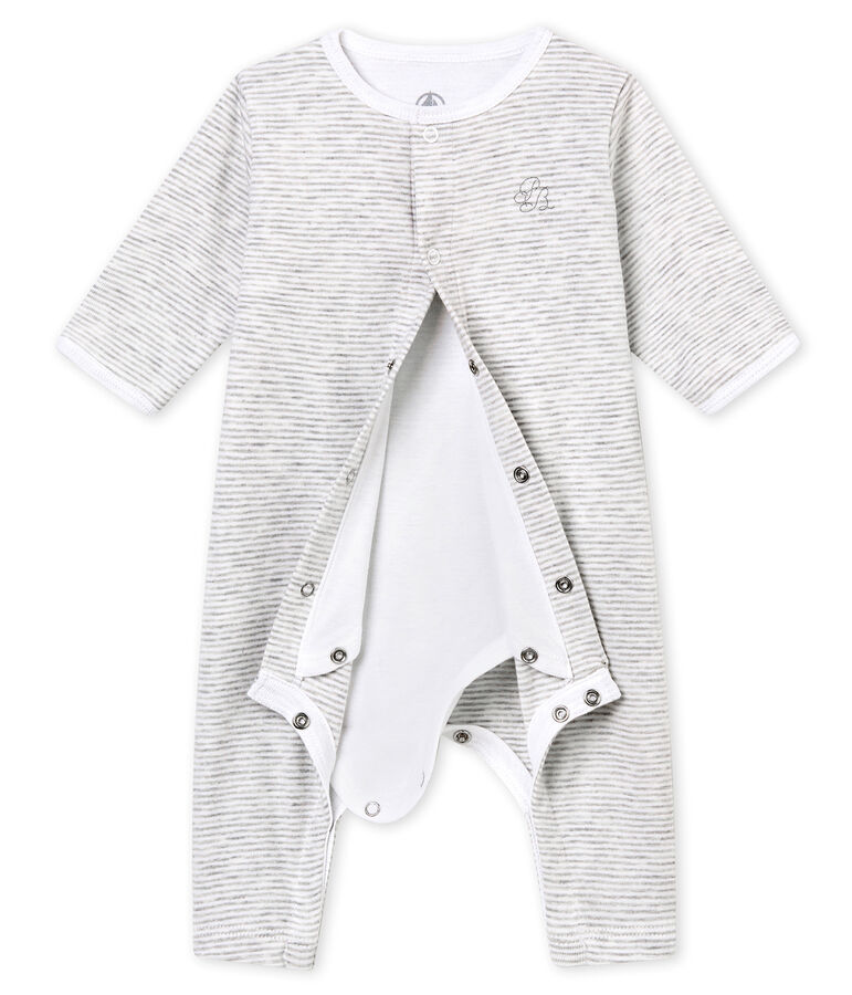 Unisex Baby Strampler mit integriertem Body grau/weiss