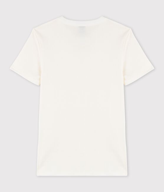 Baumwoll-T-Shirt mit Rundhalsausschnitt und Siebdruck für Damen weiss MARSHMALLOW