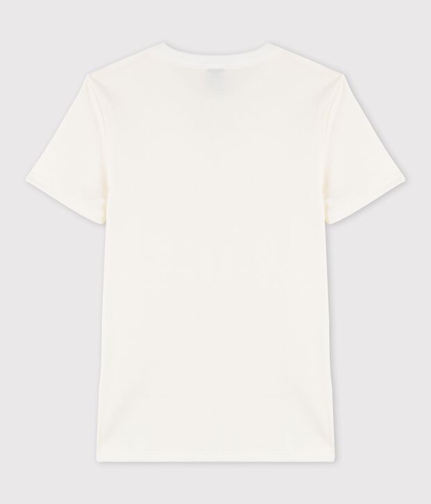 Baumwoll-T-Shirt mit Rundhalsausschnitt und Siebdruck f&uuml;r Damen weiss