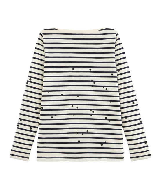 Gestreiftes T-Shirt für Damen beige COQUILLE/blau SMOKING