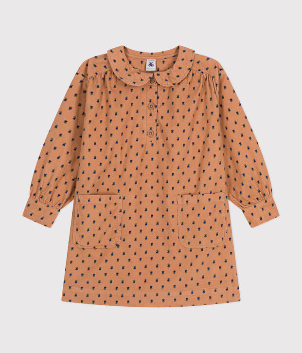 Kinderkleid mit Blumenmotiv aus Cord f&uuml;r M&auml;dchen rosa/vielfarbig