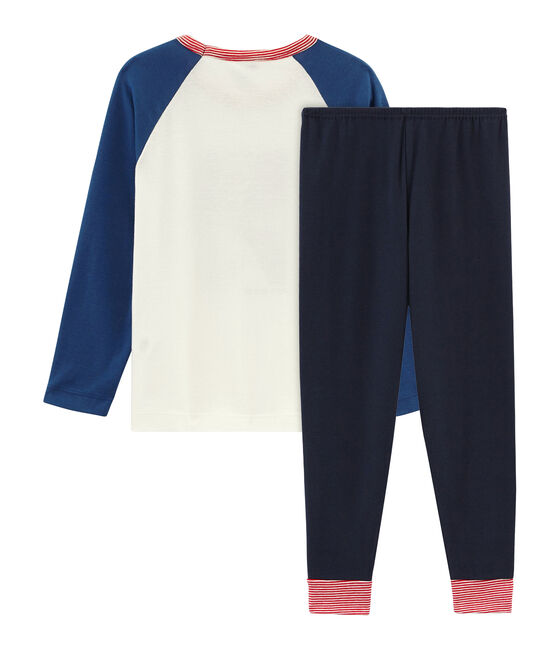 Rippstrick-Pyjama für kleine Jungen blau SMOKING/weiss MULTICO