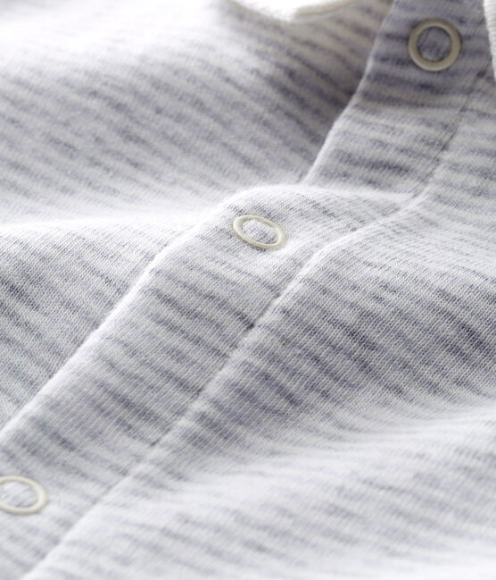 Kurzer Baby-Bodyjama aus Rippstrick grau POUSSIERE/weiss MARSHMALLOW