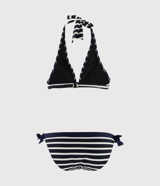 Damen-Bikini mit Streifen-Design blau SMOKING/weiss MARSHMALLOW