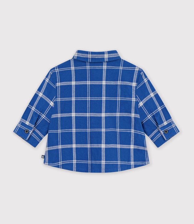 Baby-Hemd aus Flanell mit Karomuster blau/naturfarben