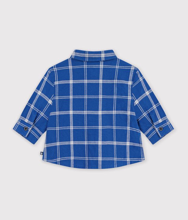 Baby-Hemd aus Flanell mit Karomuster blau/naturfarben