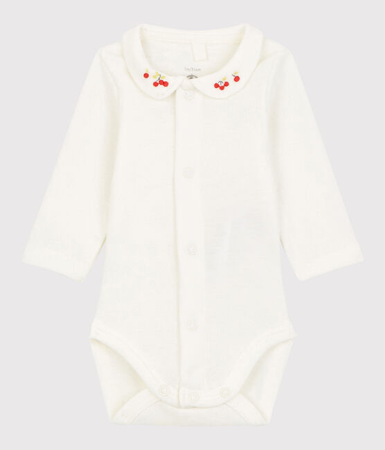 Baby-Body aus Bio-Baumwolle mit besticktem Kragen weiss MARSHMALLOW
