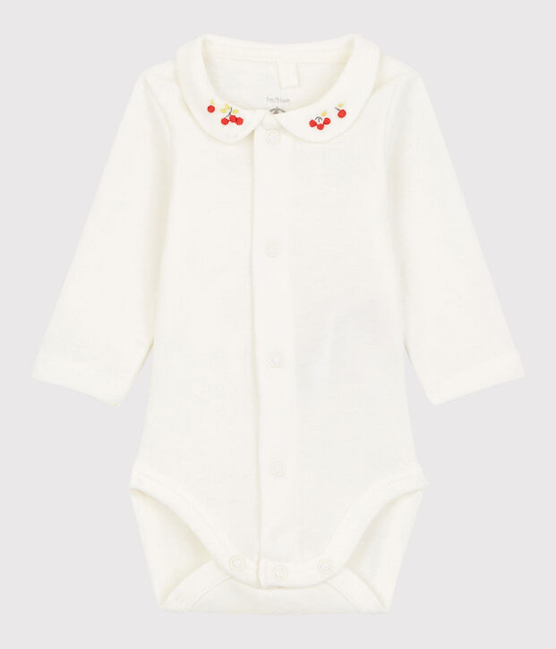 Baby-Body aus Bio-Baumwolle mit besticktem Kragen weiss