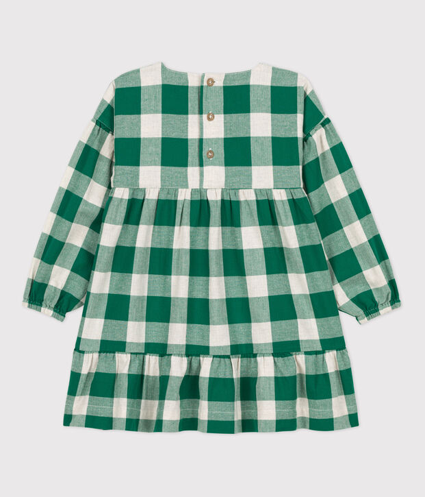 Kariertes Kinderkleid aus Flanell f&uuml;r M&auml;dchen MATCHA/naturfarben