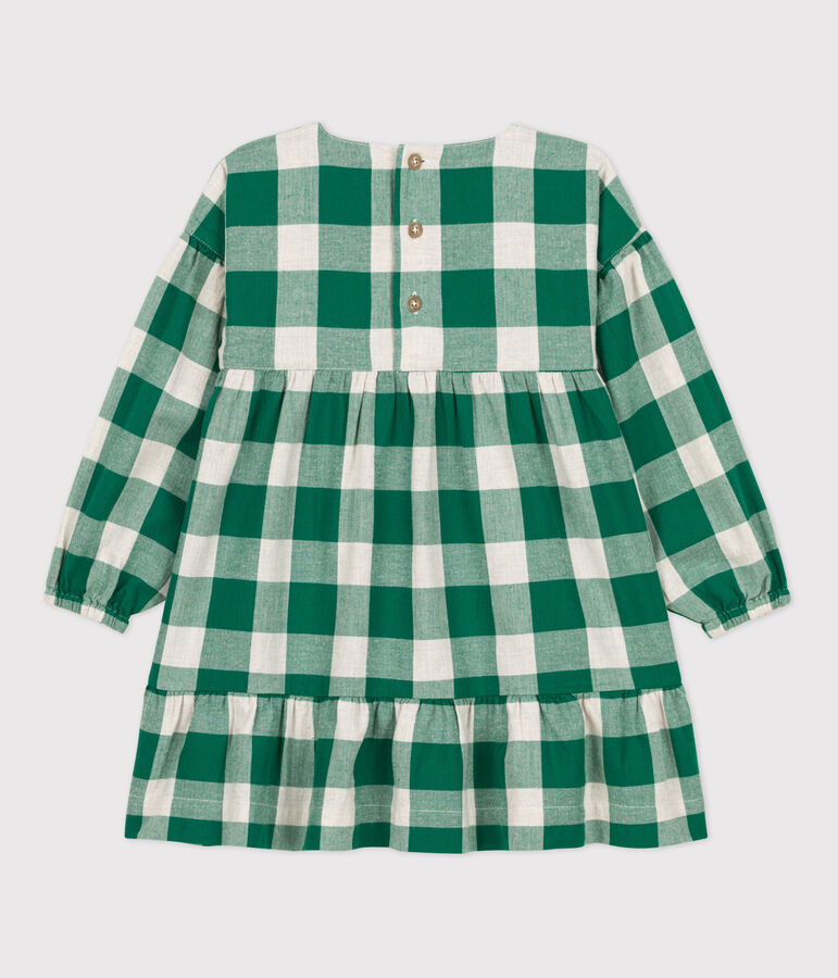 Kariertes Kinderkleid aus Flanell f&uuml;r M&auml;dchen MATCHA/naturfarben