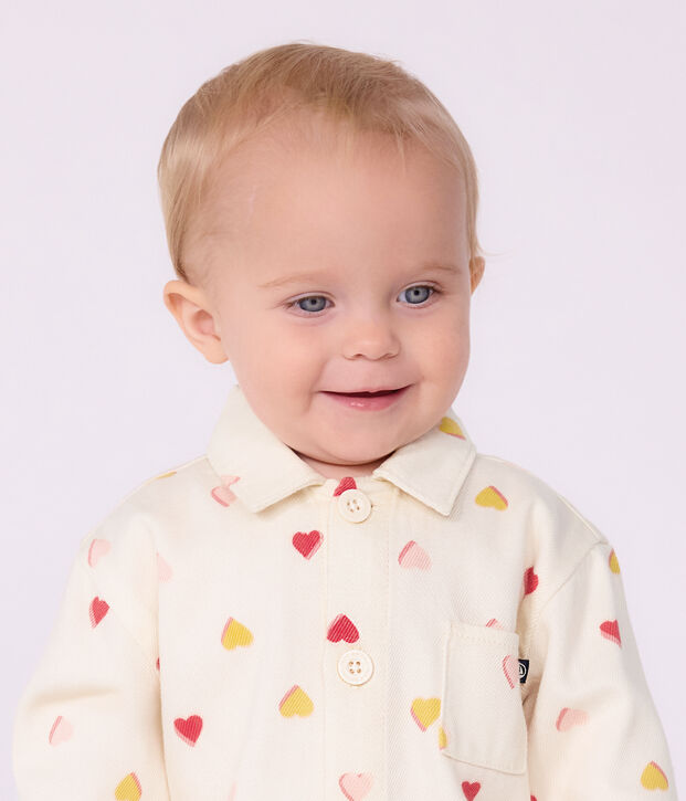Langer Baby-Overall aus Baumwolle mit Herzmotiv naturfarben/vielfarbig