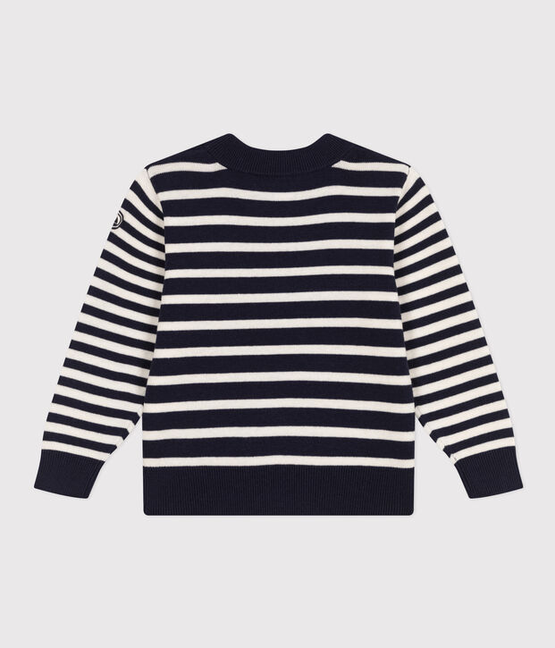 Gestreifter Kinderpullover aus Wolle und Baumwolle blau/weiss