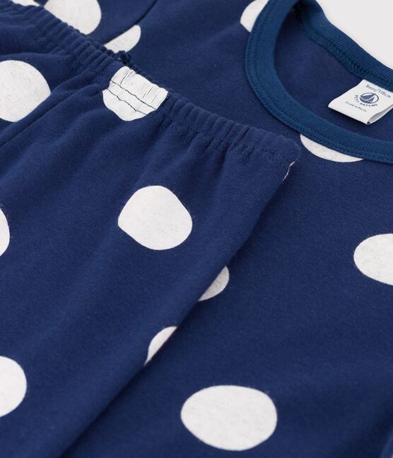 Kinderpyjama aus Bio-Baumwolle mit Pünktchenmuster blau MEDIEVAL/weiss MARSHMALLOW