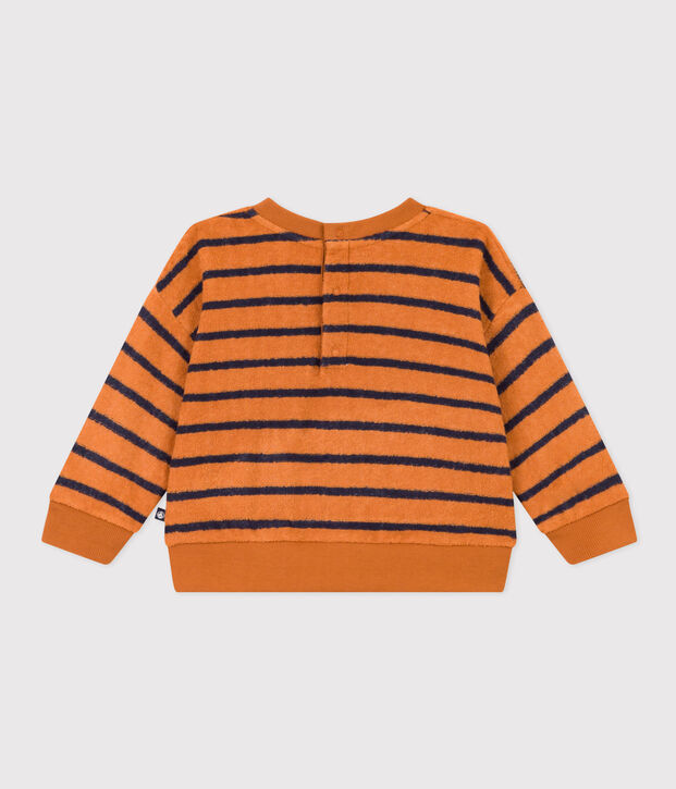 Baby-Sweatshirt aus gestreiftem Boucl&eacute;-Frottier braun/blau