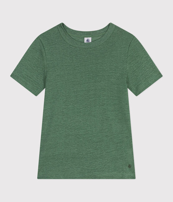 Kurzärmeliges Damen-T-Shirt aus Leinen grün PALMERAIE
