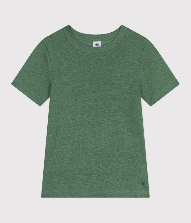 Kurz&auml;rmeliges Damen-T-Shirt aus Leinen gr&uuml;n