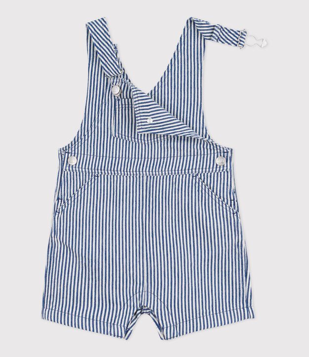 Kurze Baby-Latzhose aus gestreiftem Serge blau/weiss