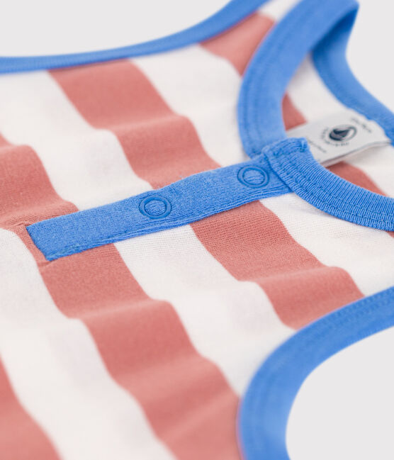 Gestreifter Baby-Kurzoverall aus Jersey rosa PAPAYE/ MARSHMALLOW