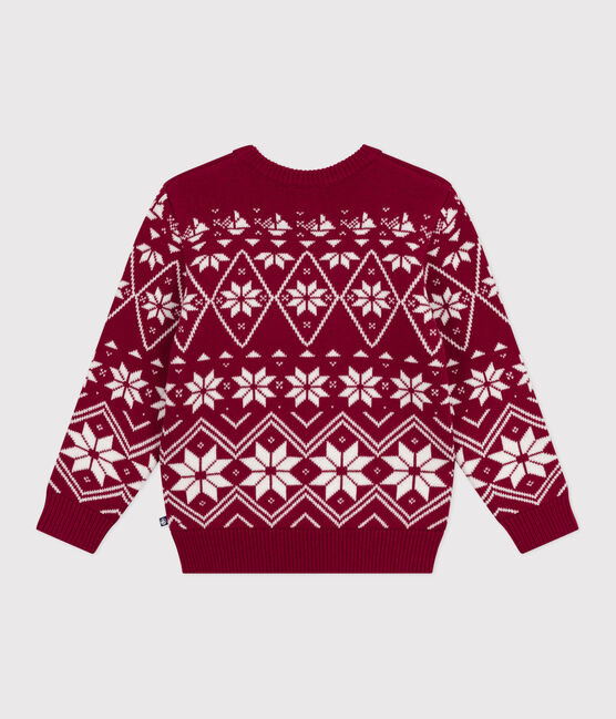 Kinder-Pullover aus Wolle und Baumwolle mit Muster rot AMARANTE/ AVALANCHE