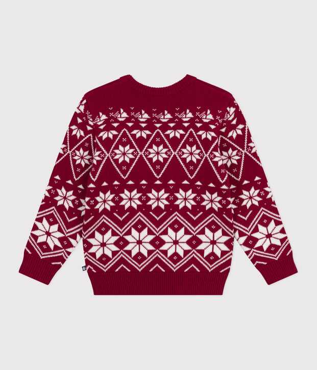 Kinder-Pullover aus Wolle und Baumwolle mit Muster rot/naturfarben