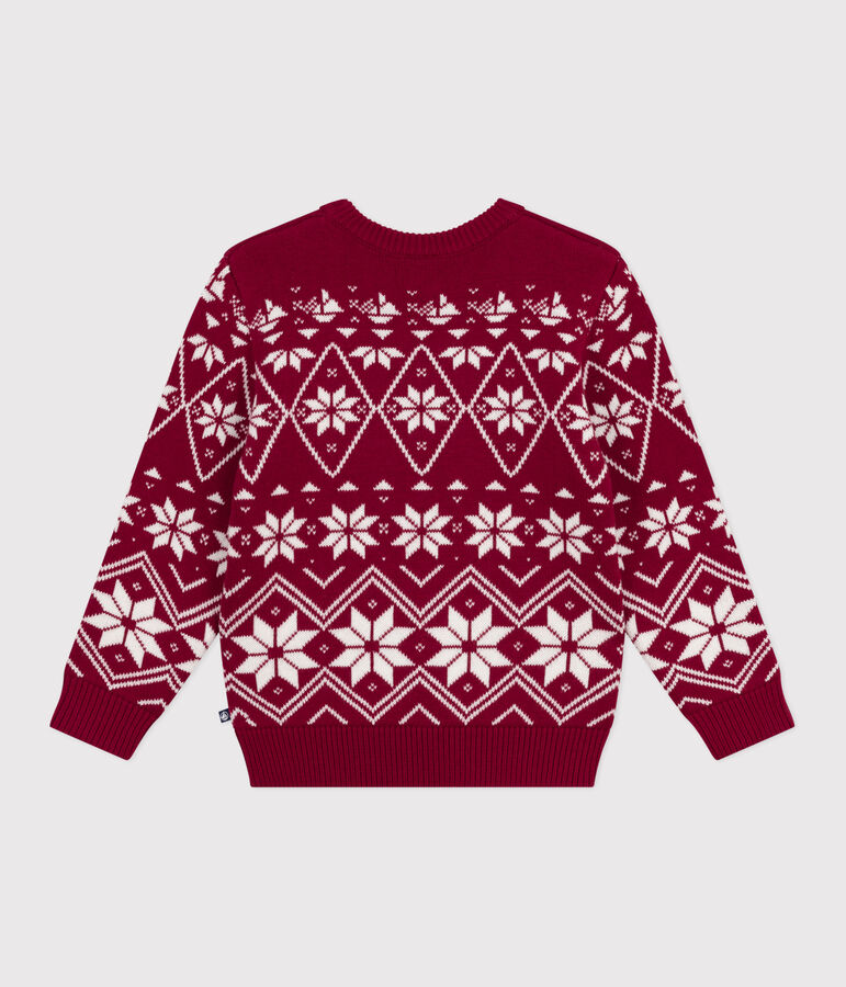 Kinder-Pullover aus Wolle und Baumwolle mit Muster rot/naturfarben