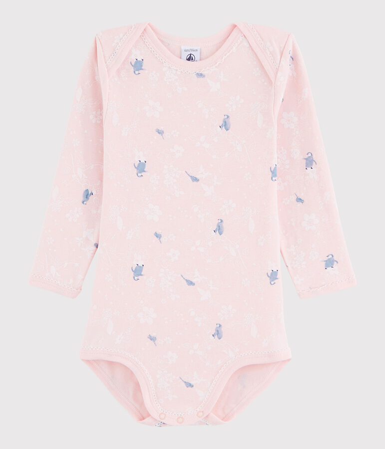 Lang&auml;rmeliger Baby-Body M&auml;dchen rosa MINOIS/weiss MULTICO