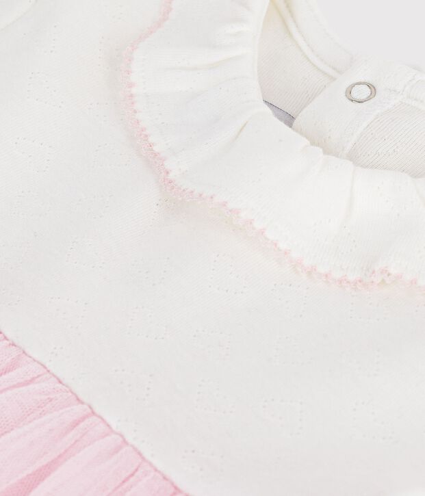 Kurz&auml;rmeliges Baby-Kleid aus zwei Stoffen rosa/rosa