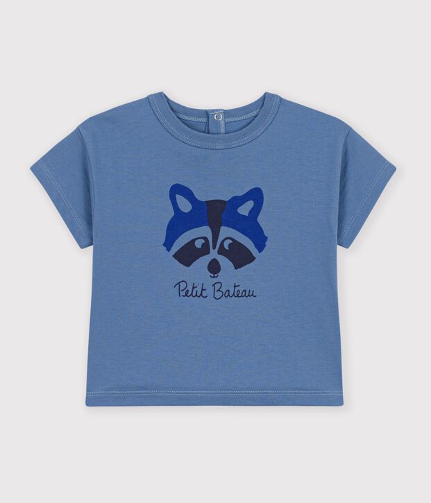 Kurz&auml;rmeliges Baby-T-Shirt aus einfarbiger Baumwolle mit Motiv blau